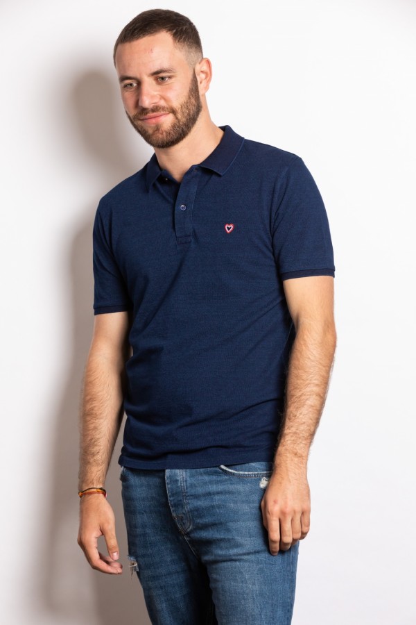 Polo bleu Denim CHARLES - 100% coton bio OEKO-TEX