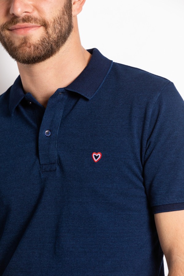 Polo bleu Denim CHARLES - Coton bio OEKO-TEX - Dtails