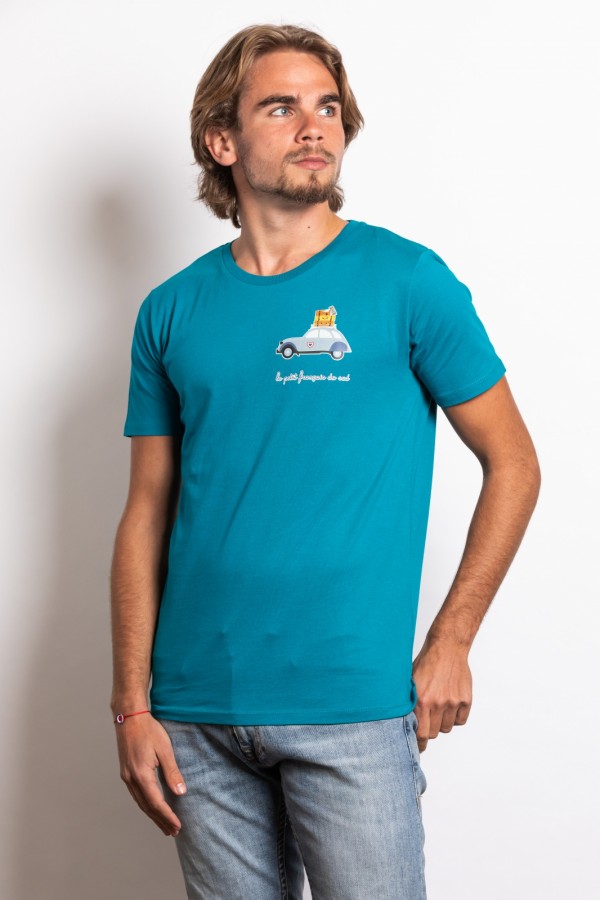 Tee-shirt turquoise, La petite 2CV voyage