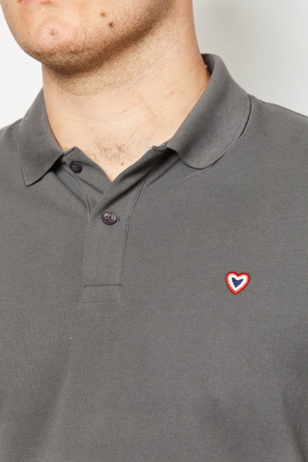 Polo gris anthracite CHARLES - 100% coton bio OEKO TEX - Dtails