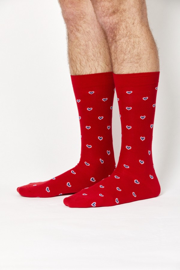 Chaussettes multi coeurs rouge hermes 