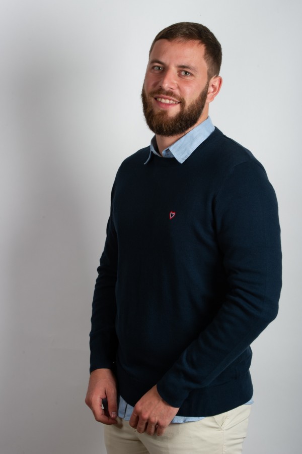 Pull col rond marine 