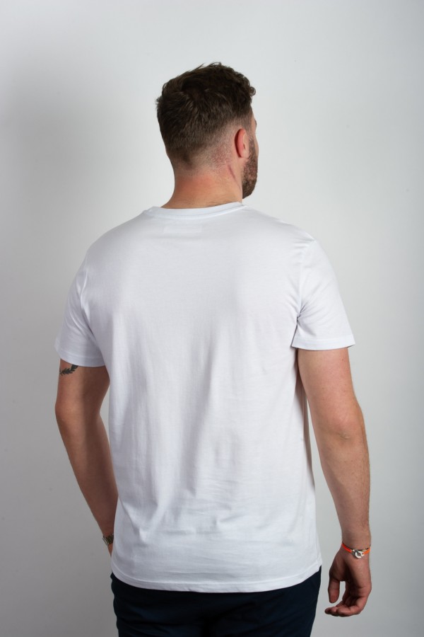 Tee-shirt blanc avec bande tricolore dos 