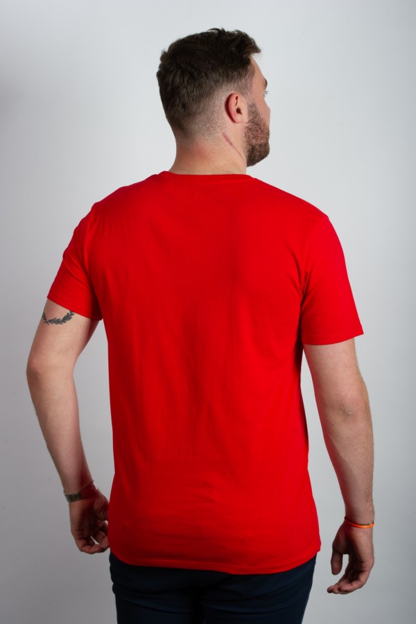 Tee-shirt rouge bande tricolore dos 