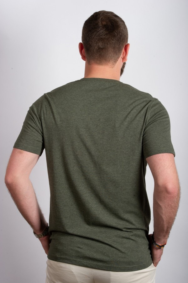 Tee-shirt kaki chiné avec bouton dos 