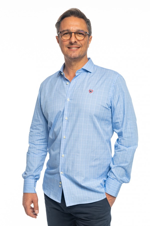 Chemise carreaux prince de Galles bleu ciel LORENZO