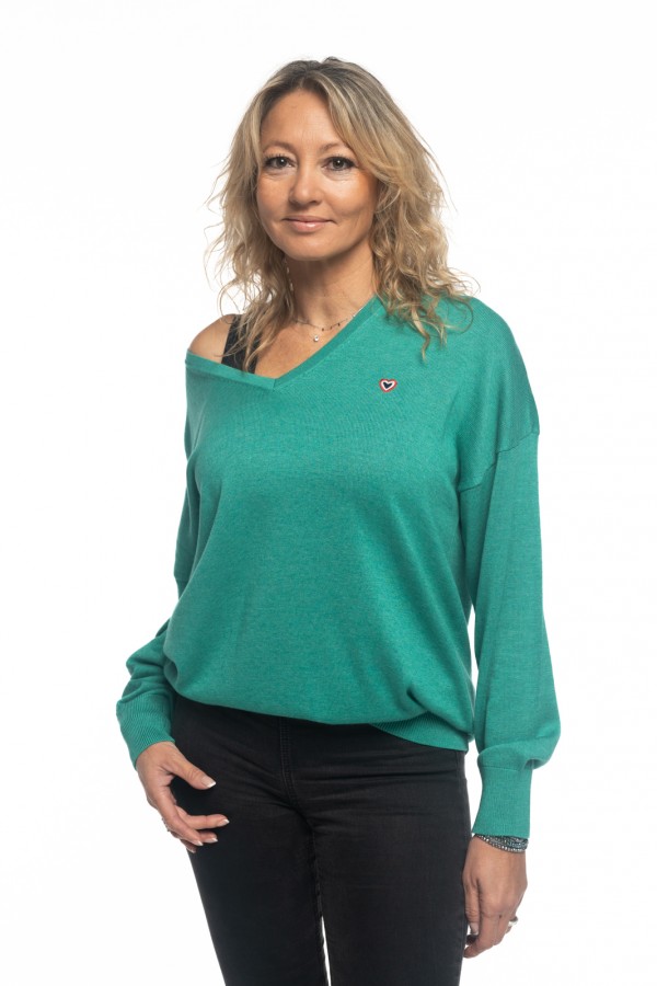Pull col V vert en lyocell