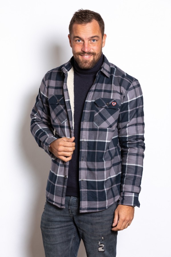 Surchemise carreaux marine et grise doubl sherpa 