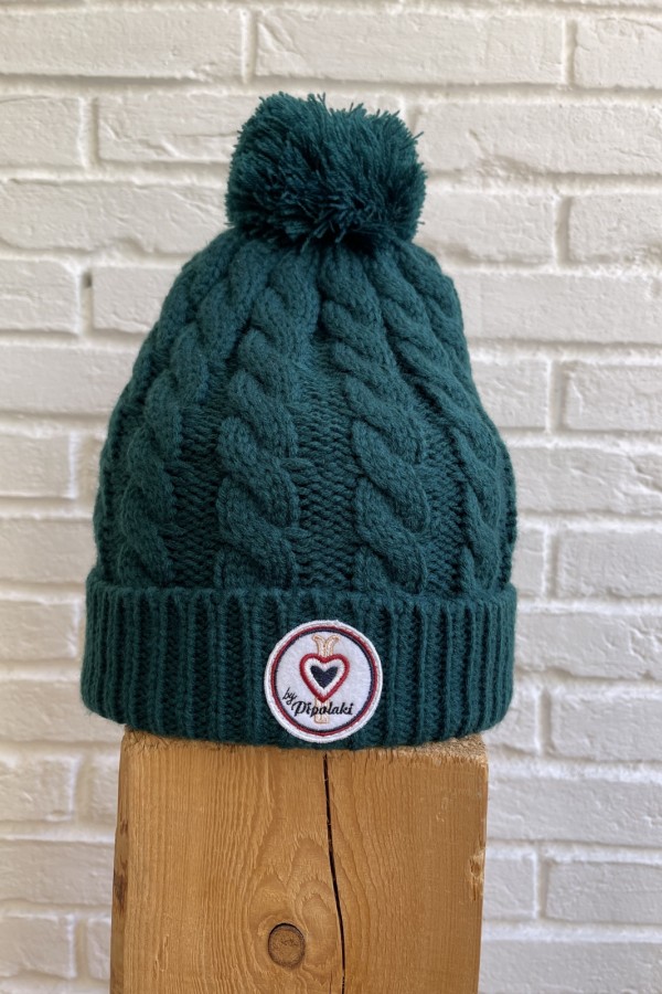 Bonnet pompon vert sapin 