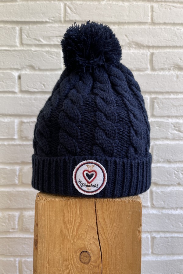 Bonnet pompon bleu marine
