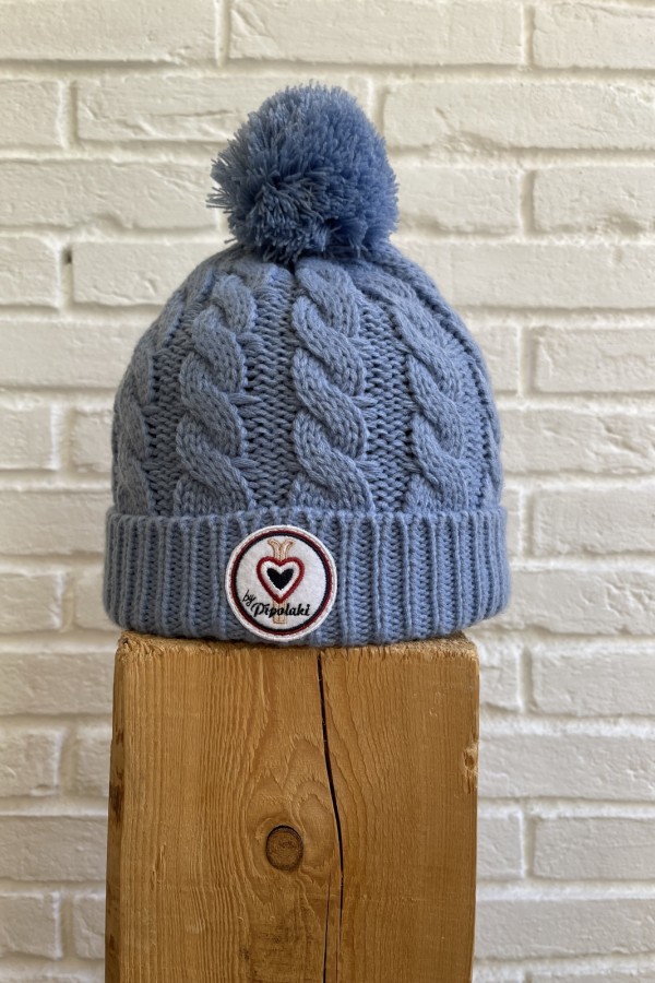Bonnet pompon bleu ciel