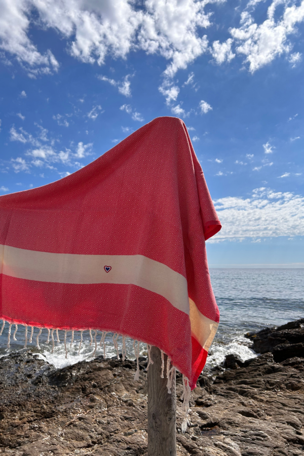 Fouta Chevrons corail