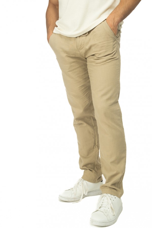 Pantalon lin coton beige