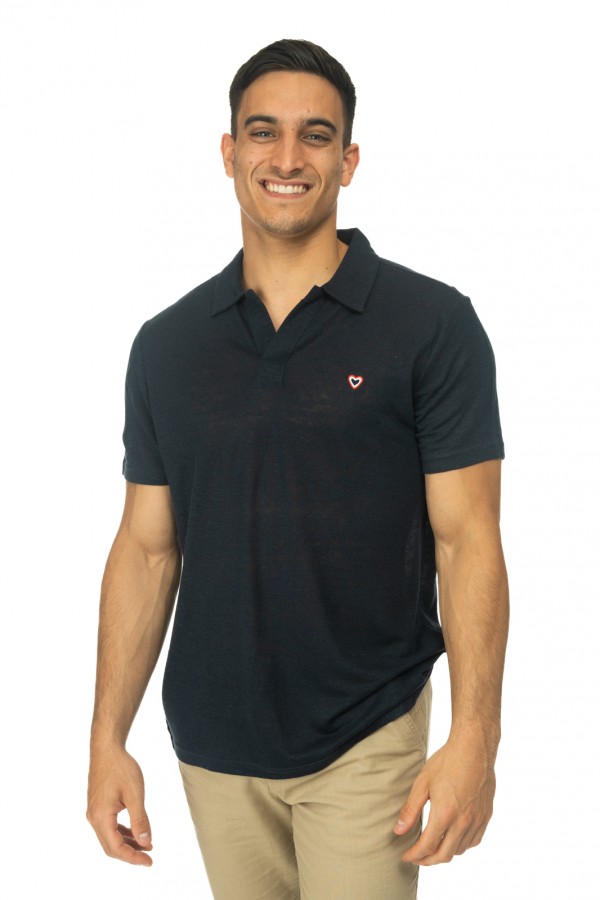 Polo en lin marine