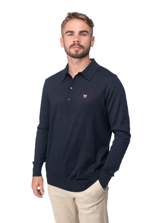 Pull col polo bleu nuit