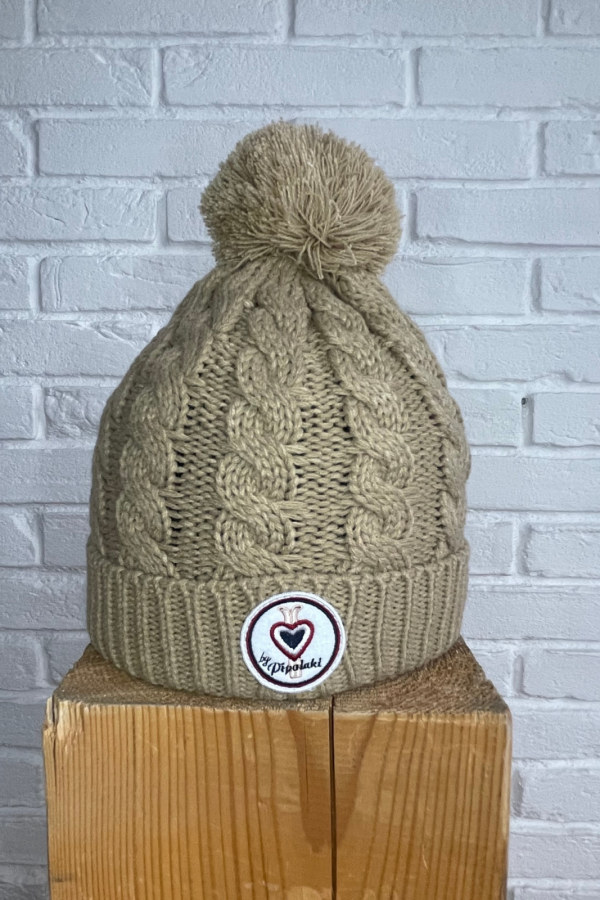 Bonnet pompon noisette 
